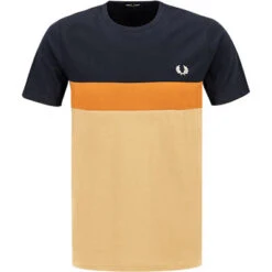 Fred Perry T-Shirt, Baumwolle, Beige-navy Gestreift