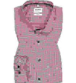 OLYMP Hemd, Body Fit, Baumwolle, Rot Kariert -Maenner Mode Haus  397561 norm 1