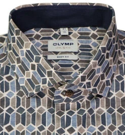 OLYMP Hemd, Body Fit, Baumwolle, Natur-blau Gemustert -Maenner Mode Haus  397565 norm2