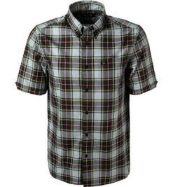 Fred Perry Kurzarmhemd, Baumwolle, Grün-bordeaux Kariert