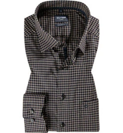 OLYMP Hemd, Modern Fit, Baumwolle, Braun Kariert