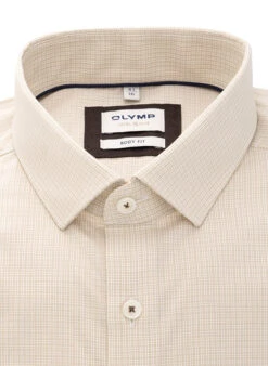 OLYMP Hemd, Body Fit, Baumwoll-Stretch, Extra Langer Arm, Natur Kariert -Maenner Mode Haus  400174 norm2