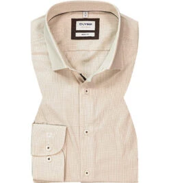 OLYMP Hemd, Body Fit, Baumwoll-Stretch, Natur Kariert