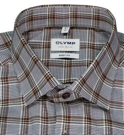 OLYMP Hemd, Body Fit, Baumwoll-Stretch, Braun-schwarz Kariert -Maenner Mode Haus  403505 norm2