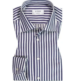 ETON Hemd, Contemporary Fit, Baumwolle, Blau-weiß Gestreift