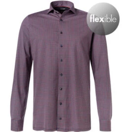 OLYMP Hemd, Modern Fit, Jersey Schnelltrocknend, Extra Langer Arm, Blau-rot Gemustert