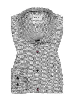 OLYMP Hemd, Body Fit, Baumwoll-Stretch, Extra Langer Arm, Blau-braun Gemustert -Maenner Mode Haus  404432 norm 1