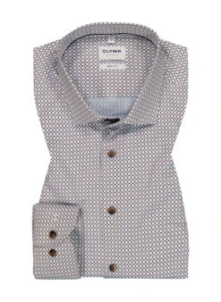 OLYMP Hemd, Body Fit, Baumwoll-Stretch, Extra Langer Arm, Blau-braun Gemustert