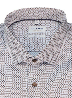 OLYMP Hemd, Body Fit, Baumwoll-Stretch, Extra Langer Arm, Blau-braun Gemustert -Maenner Mode Haus  404432 norm2