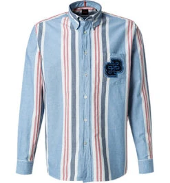 BOSS ORANGE Hemd, Relaxed Fit, Baumwolle, Hellblau Gestreift