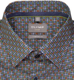OLYMP Hemd, Comfort Fit, Baumwolle, Blau-orange Gemustert -Maenner Mode Haus  405511 norm2