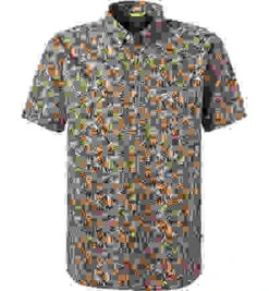 Camel Active Kurzarmhemd, Regular Fit, Baumwolle, Orange-grau Gemustert -Maenner Mode Haus  406031 norm 1