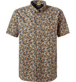 Camel Active Kurzarmhemd, Regular Fit, Baumwolle, Orange-grau Gemustert