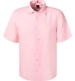 BOSS ORANGE Kurzarmhemd, Regular Fit, Reines Leinen, Rosa