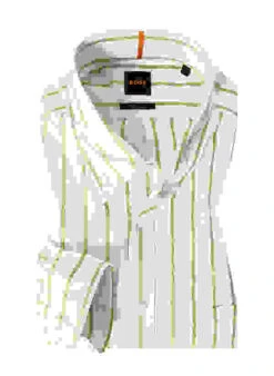 BOSS ORANGE Hemd, Regular Fit, Baumwolle, Weiß-limette Gestreift -Maenner Mode Haus  407070 norm 1