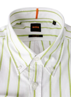 BOSS ORANGE Hemd, Regular Fit, Baumwolle, Weiß-limette Gestreift -Maenner Mode Haus  407070 norm2