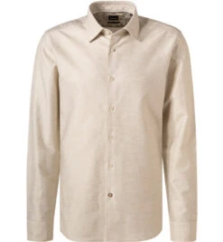 Hemd, Casual Fit, Baumwolle-Leinen, Hellbeige Meliert