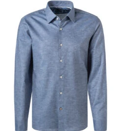 Hemd, Casual Fit, Baumwolle-Leinen, Jeansblau Meliert