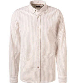 Hemd, Casual Fit, Leinen-Stretch, Beige-weiß Gestreift