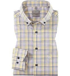 OLYMP Hemd, Comfort Fit, Baumwolle, Limone-gelb Kariert