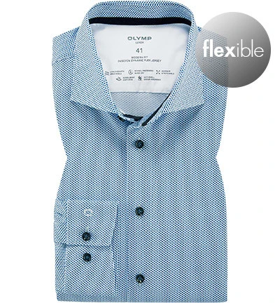 OLYMP Hemd, Moden Fit, Jersey, Extra Langer Arm, Bleu Gemustert 3 OLYMP Hemd, Moden Fit, Jersey, Extra Langer Arm, Bleu Gemustert