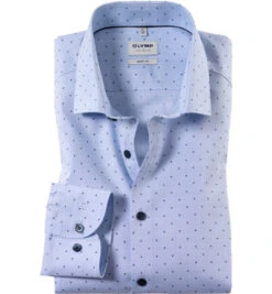 OLYMP Hemd, Body Fit, Baumwoll-Stretch, Extra Langer Arm, Bleu Gemustert