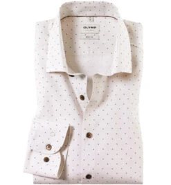 OLYMP Hemd, Body Fit, Baumwoll-Stretch, Extra Langer Arm, Natur Gemustert