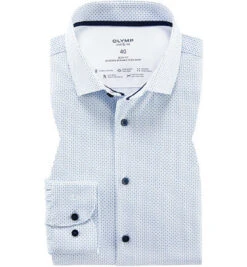 OLYMP Hemd, Body Fit, Baumwoll-Stretch Climate Control, Extra Langer Arm, Bleu Gemustert
