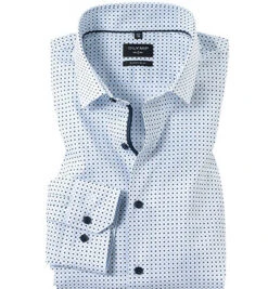 OLYMP Hemd, Super Slim Fit, Baumwoll-Stretch, Extra Langer Arm, Bleu Gemustert