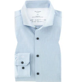 OLYMP Hemd, Super Slim Fit, Jersey Geruchshemmend, Bleu-weiß Gestreift