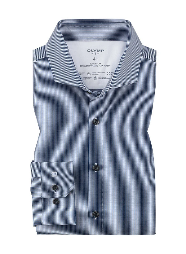 OLYMP Hemd, Super Slim Fit, Jersey Geruchshemmend, Dunkelblau-weiß Gestreift 3 OLYMP Hemd, Super Slim Fit, Jersey Geruchshemmend, Dunkelblau-weiß Gestreift