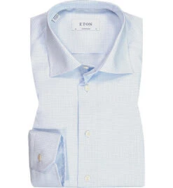 ETON Hemd, Contemporary Fit, Baumwolle, Bleu-weiß Kariert