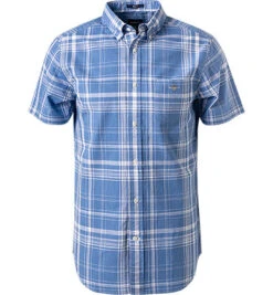 Gant Kurzarmhemd, Regular Fit, Baumwolle-Leinen, Blau Kariert