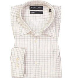 Maenner Mode Haus 17 Marc O'Polo Hemd, Regular Fit, Bio Baumwolle, Weiß-hellbraun Kariert