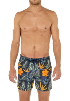 Hom Badesshorts, Mikrofaser, Navy-gelb Gemustert