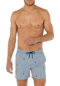 Hom Badeshorts, Mikrofaser, Blau-weiß Gestreift