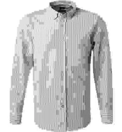 Hemd, Casual Fit, Leinen-Stretch, Salbei-weiß Gestreift -Maenner Mode Haus  409853 norm 1