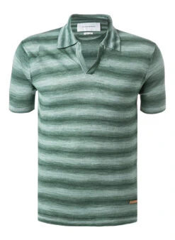 Baldessarini Polo-Shirt, Reines Leinen, Grün Gestreift