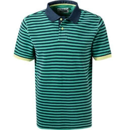 RAGMAN Polo-Shirt, Baumwoll-Piqué, Grün-navy Gestreift