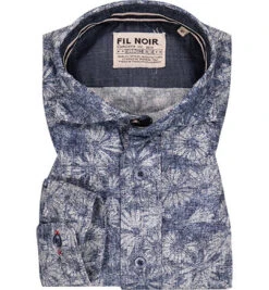 Hemd, Shaped Fit, Baumwolle, Indigo Gemustert