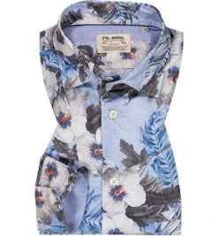 Hemd, Shaped Fit, Baumwolle, Blau Gemustert