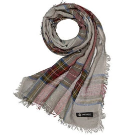 Schal, Viskose, Grau-rot Kariert