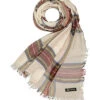 Schal, Viskose, Ecru-rot Kariert