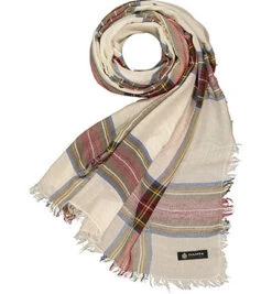 Schal, Viskose, Ecru-rot Kariert