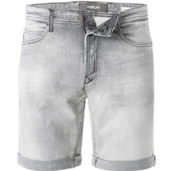 Replay Jeansshorts, Tapered Fit, Baumwoll-Stretch 10,5oz, Hellgrau