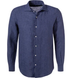 Hemd, Regular Fit, Leinen, Navy Meliert