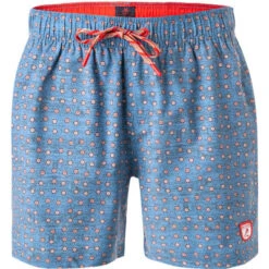 Badeshorts, Baumwolle, Blau Gemustert