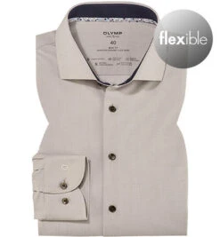 OLYMP Hemd, Body Fit, Baumwoll-Stretch Climate Control, Taupe
