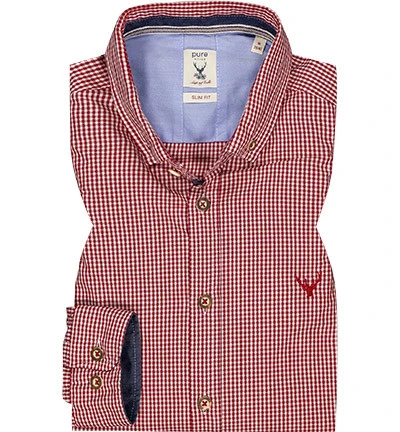 Pure Hemd, Slim Fit, Baumwolle, Rot-weiß Kariert 3 Pure Hemd, Slim Fit, Baumwolle, Rot-weiß Kariert