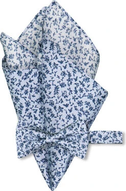 OLYMP Set, Schleife + Einstecktuch, Blau-weiß Gemustert